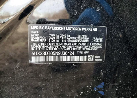 2022 BMW X4 xDrive30I z USA, uszkodzony, nr VIN 5UX33DT05N9J36424